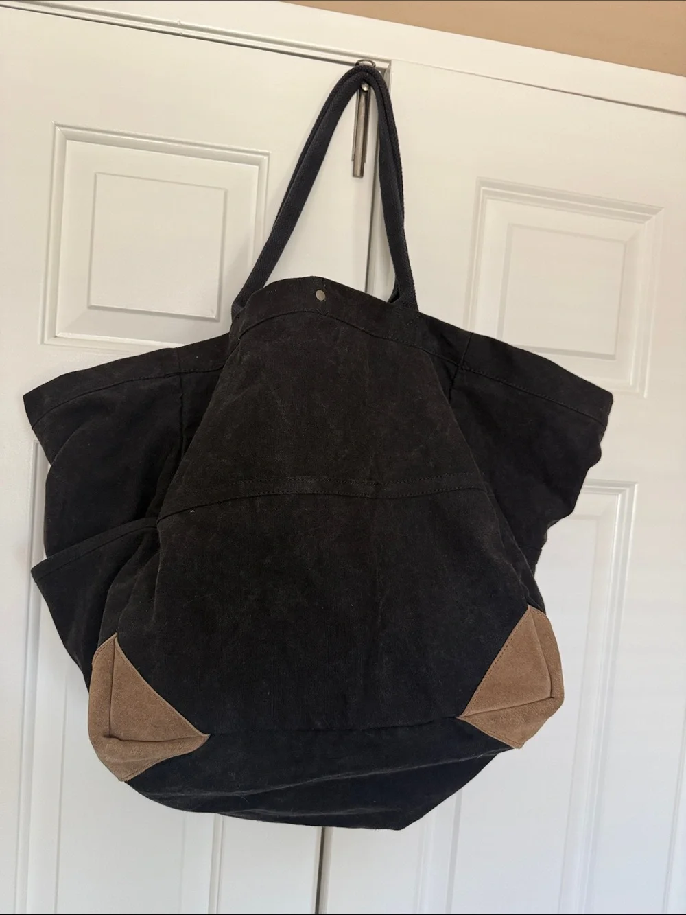 We The Free Canvas Weekender Tote Bag in Black with Tan Accents